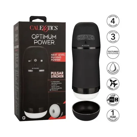 Calexotics Optimum Power Pulsar Stroker masturbateur vibrant à aspiration violet, étanche avec manchon amovible
