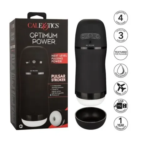 Calexotics Optimum Power Pulsar Stroker masturbateur vibrant à aspiration violet, étanche avec manchon amovible