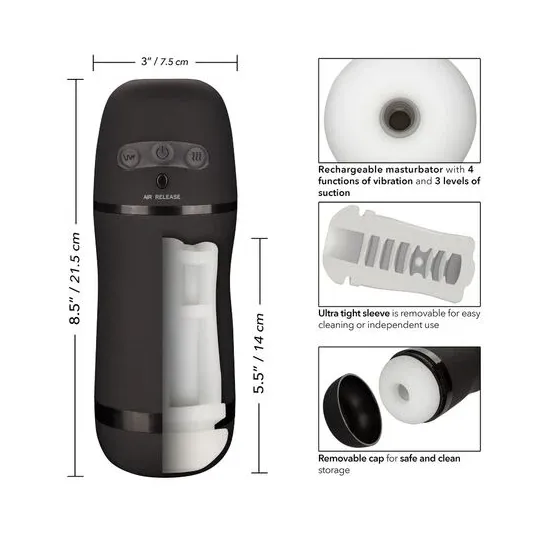 Calexotics Optimum Power Pulsar Stroker masturbateur vibrant à aspiration violet, étanche avec manchon amovible
