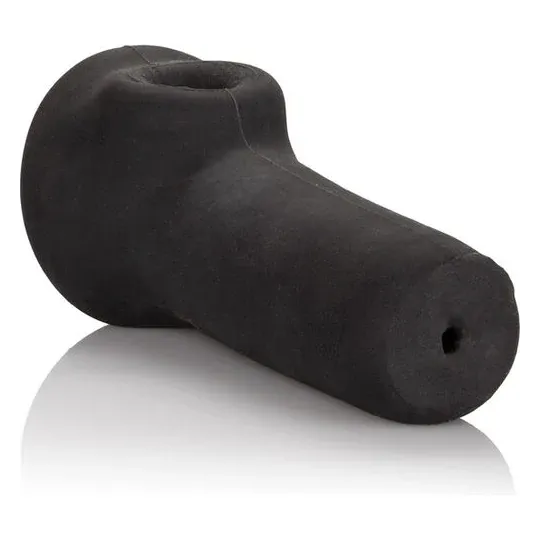 Masturbador masculino Calexotics Slammer en TPR negro, 11 cm largo, 5 cm diámetro, textura suave.