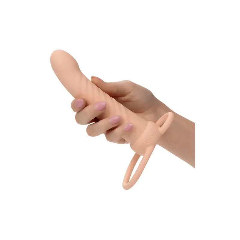 CALEXOTICS Doppeldildo gerippt in hautfarbenem Silikon mit 10 Vibrationsmodi