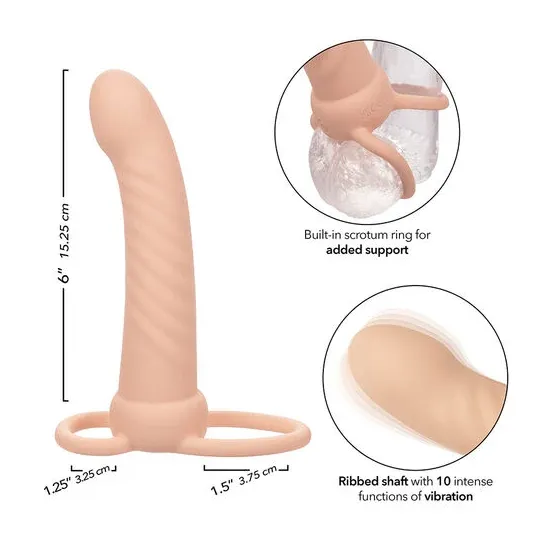 Doppio penetratore nervato CALEXOTICS in silicone color carne con 10 vibrazioni