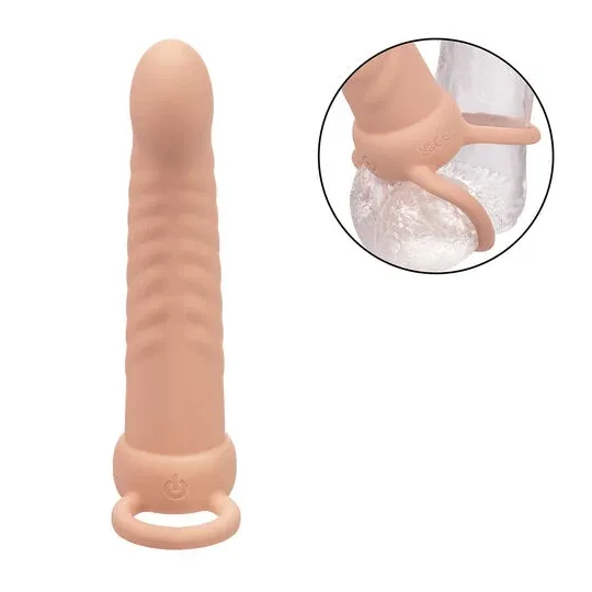 Doppio penetratore nervato CALEXOTICS in silicone color carne con 10 vibrazioni