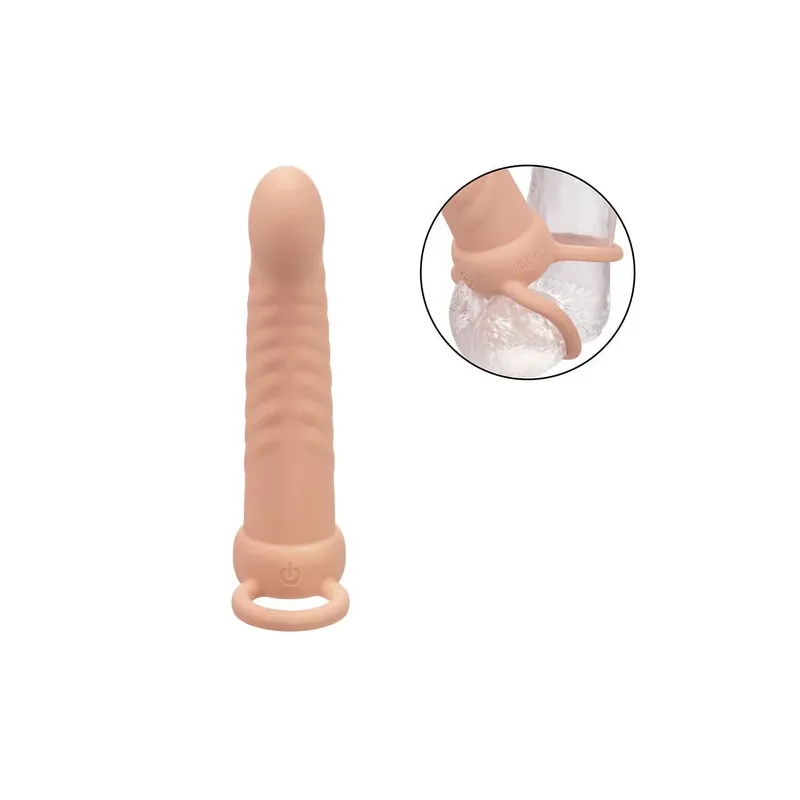 Doble penetrador acanalado CALEXOTICS de silicona color carne con 10 vibraciones" }, { "fr": "Gode double pénétration CALEXOTICS
