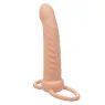 Double pénétrateur nervuré CALEXOTICS en silicone couleur chair avec 10 vibrations pulsations