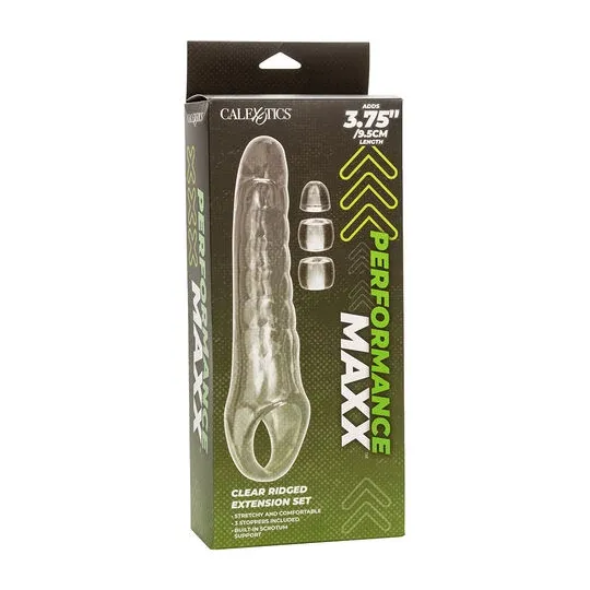 Extenseur de pénis transparent réglable MAXX Calexotics tête ultra-douce 9,5 cm et butées ajustables.