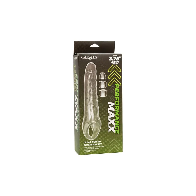 Extenseur de pénis transparent réglable MAXX Calexotics tête ultra-douce 9,5 cm et butées ajustables.