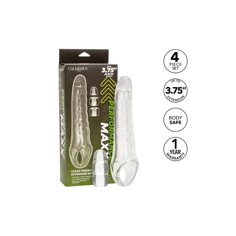 Extenseur de pénis transparent réglable MAXX Calexotics tête ultra-douce 9,5 cm et butées ajustables.