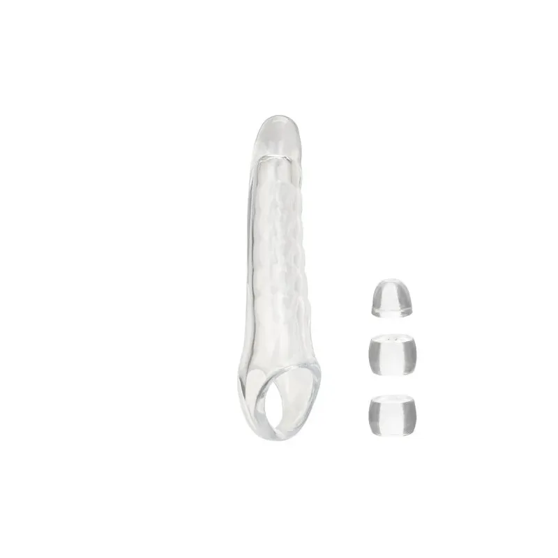 Extenseur de pénis transparent réglable MAXX Calexotics tête ultra-douce 9,5 cm et butées ajustables.