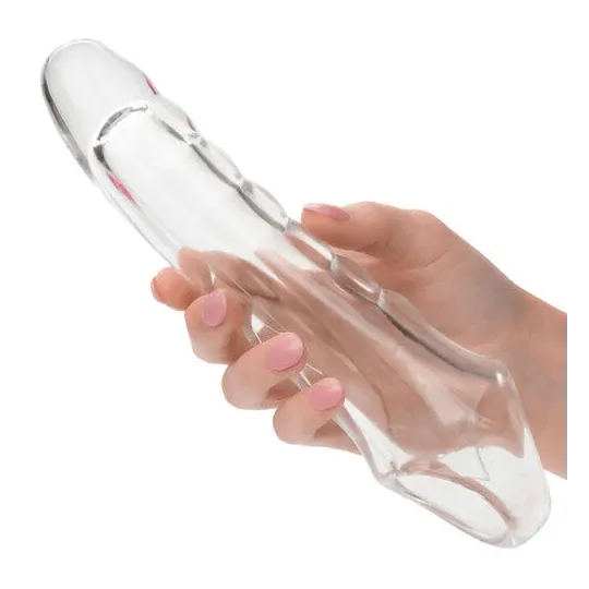 Extenseur de pénis transparent réglable MAXX Calexotics tête ultra-douce 9,5 cm et butées ajustables.