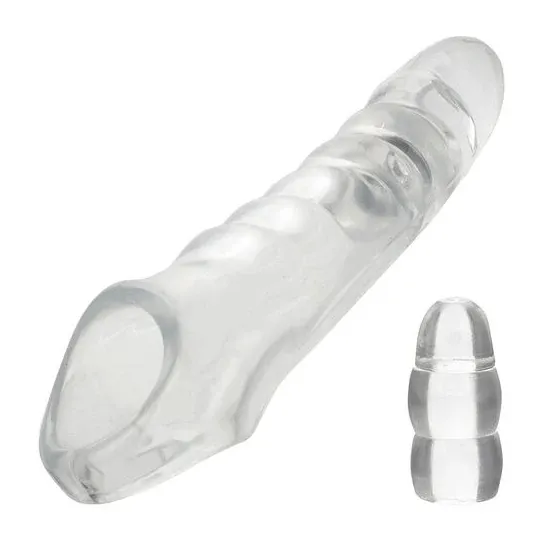 Extenseur de pénis transparent réglable MAXX Calexotics tête ultra-douce 9,5 cm et butées ajustables.