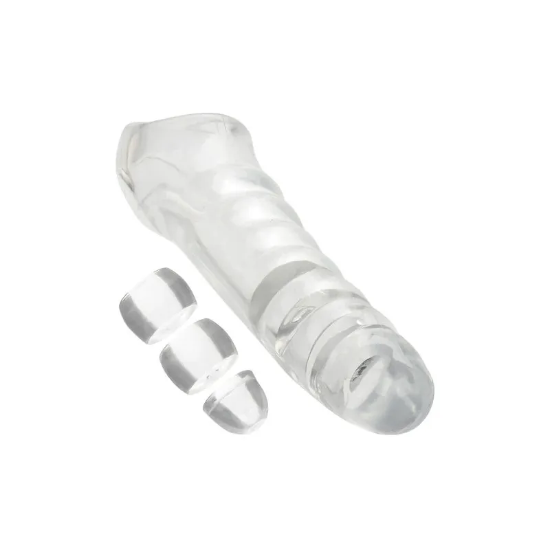 Extenseur de pénis transparent réglable MAXX Calexotics tête ultra-douce 9,5 cm et butées ajustables.