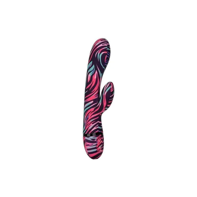 Vibrateur double baguette CalExotics Naughty Bits Ménage à Moi en silicone noir, stimulation double simultanée clitoridienne et 