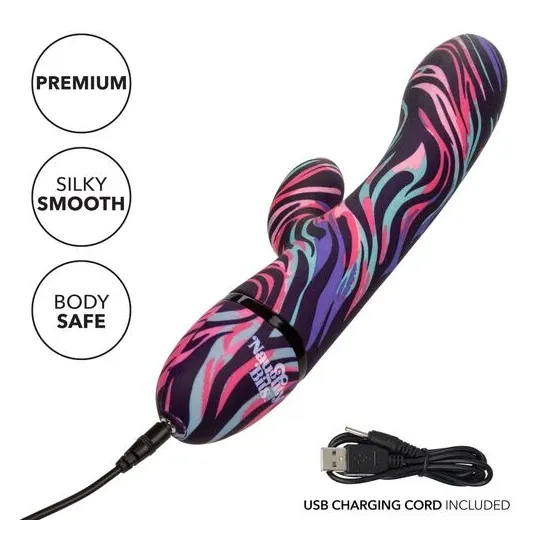 Vibrateur double baguette CalExotics Naughty Bits Ménage à Moi en silicone noir, stimulation double simultanée clitoridienne et 