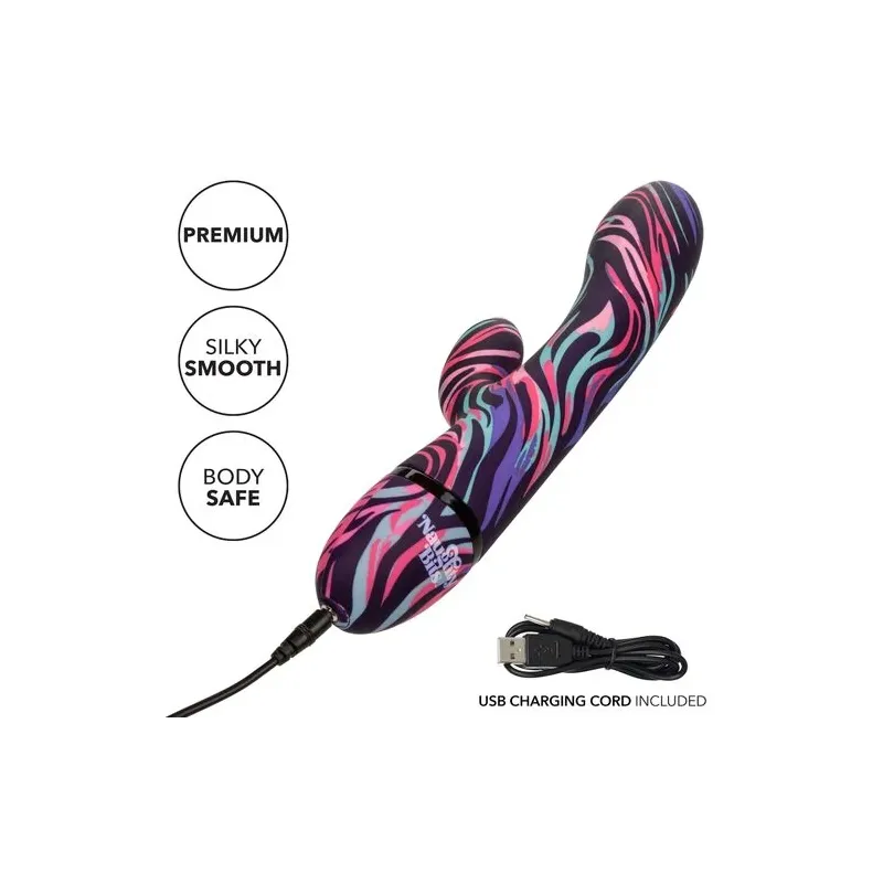Vibrateur double baguette CalExotics Naughty Bits Ménage à Moi en silicone noir, stimulation double simultanée clitoridienne et 