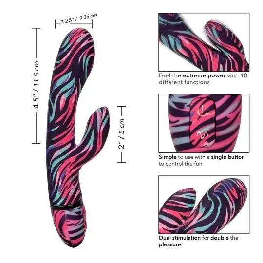 Vibrateur double baguette CalExotics Naughty Bits Ménage à Moi en silicone noir, stimulation double simultanée clitoridienne et 