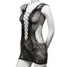 Black sheer mesh mini dress by CALEXOTICS Peek-A-Boo, one size, front view on mannequin