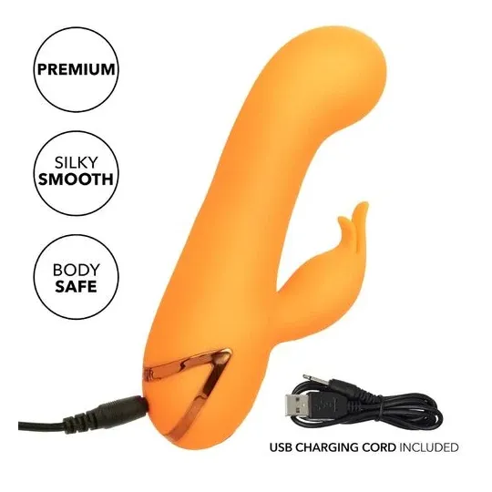 Inflatable rabbit vibrator orange CalExotics – dual silicone stimulator rechargeable