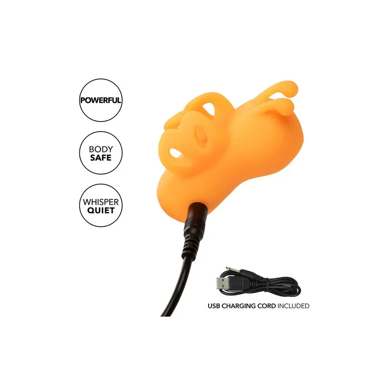 Calexotics Buzzing Vibe Fingerstimulator orange mit 10 Vibrationsmodi und gebogenen Silikonantennen.