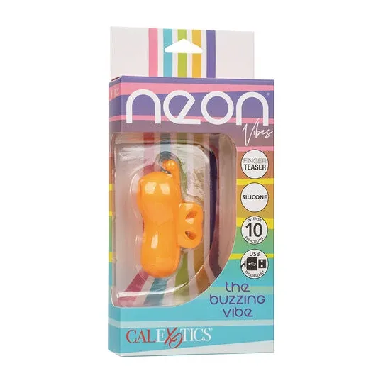 Stimulateur de doigts Calexotics Buzzing Vibe orange avec 10 modes vibrants et antennes incurvées en silicone doux.