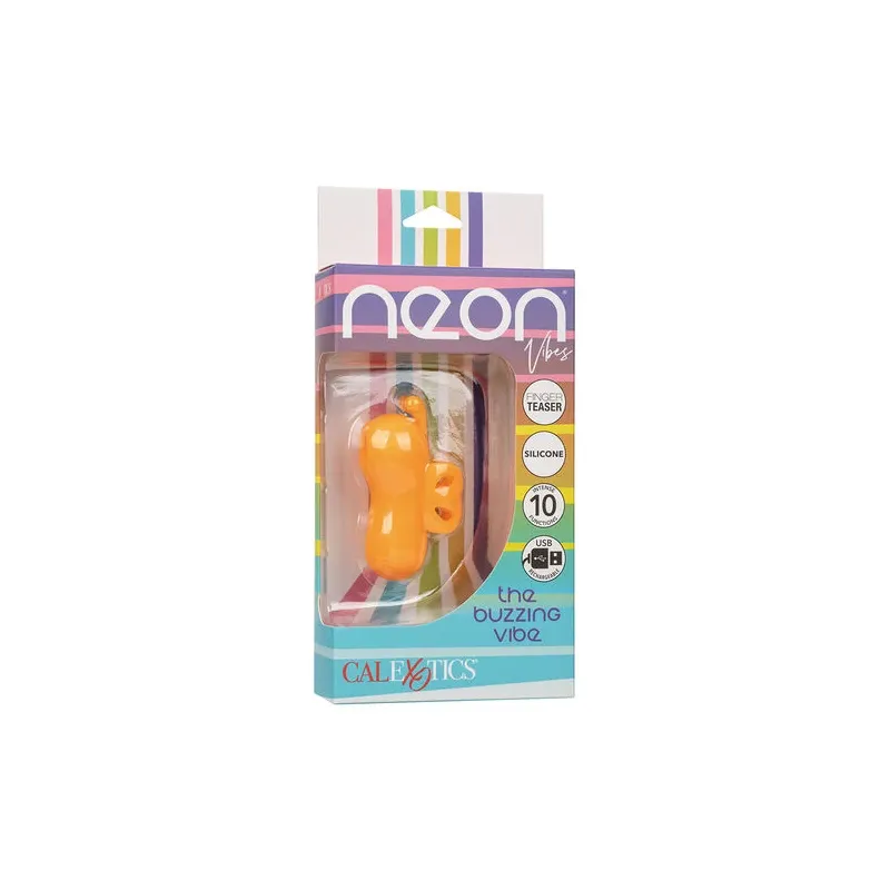 Estimulador de dedos Calexotics Buzzing Vibe naranja con 10 modos de vibración y antenas curvas de silicona.