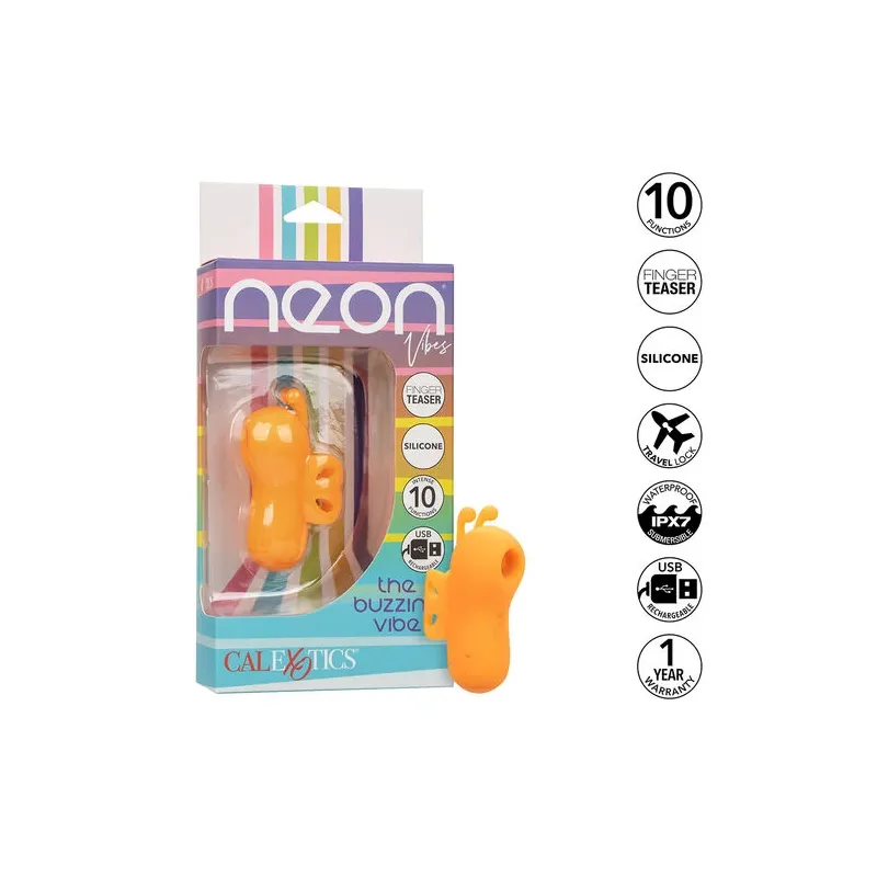 Calexotics Buzzing Vibe Fingerstimulator orange mit 10 Vibrationsmodi und gebogenen Silikonantennen.
