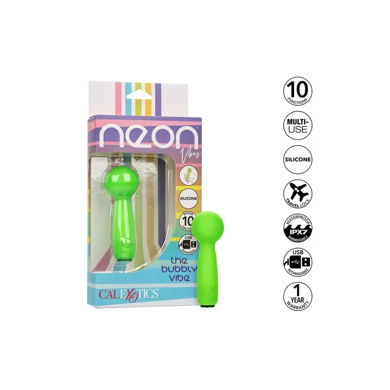 Mini masseur vibrant Calexotics Neon Vibes The Bubbly Vibe vert avec 10 modes de vibrations