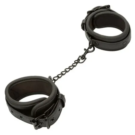 Chevilles réglables en cuir noir CALEXOTICS avec boucle métallique, vue de face