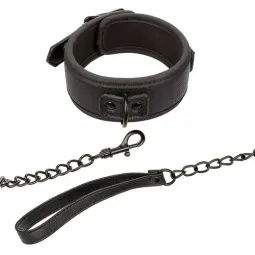 Ensemble collier et laisse en cuir noir réglable Calexotics avec boucle métallique