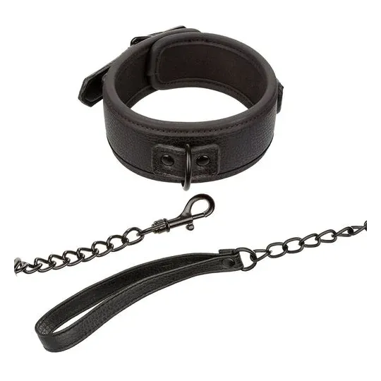 Ensemble collier et laisse en cuir noir réglable Calexotics avec boucle métallique