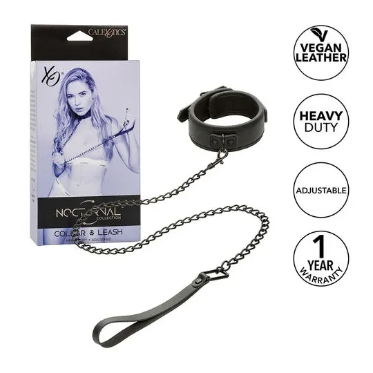 Ensemble collier et laisse en cuir noir réglable Calexotics avec boucle métallique