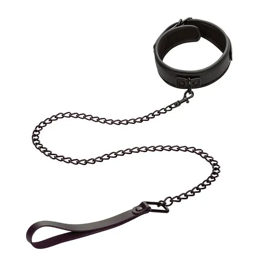 Ensemble collier et laisse en cuir noir réglable Calexotics avec boucle métallique