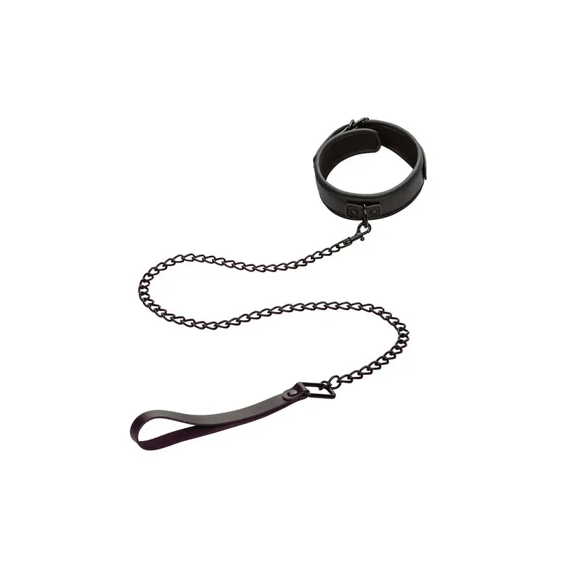 Ensemble collier et laisse en cuir noir réglable Calexotics avec boucle métallique