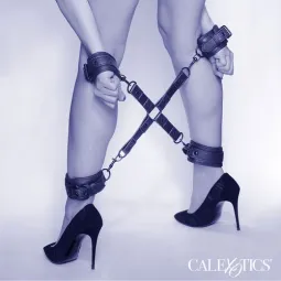 Finimenti in cuoio regolabili neri Calexotics con anello girevole e polsini regolabili per bondage