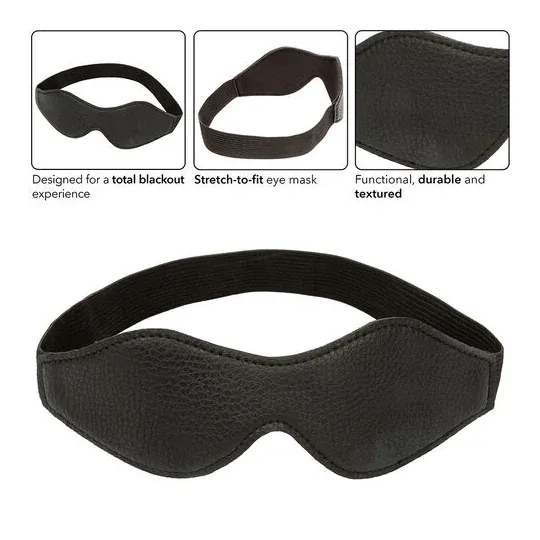 Maschera per dormire in pelle PVC nera CALEXOTICS, maschera per occhi con oscuramento totale e elastico regolabile.