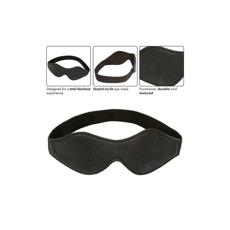 Maschera per dormire in pelle PVC nera CALEXOTICS, maschera per occhi con oscuramento totale e elastico regolabile.