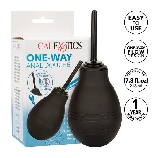 Douche anale noire CALEXOTICS avec valve anti-reflux, capacité 216 ml, pour hygiène intime.
