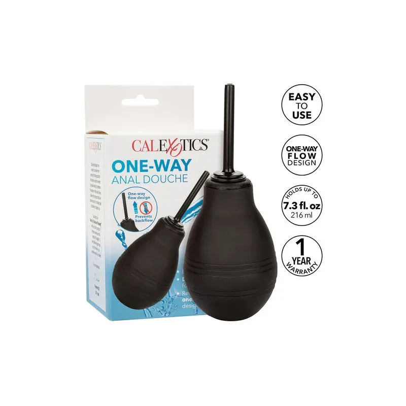 Douche anale noire CALEXOTICS avec valve anti-reflux, capacité 216 ml, pour hygiène intime.