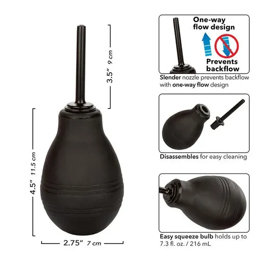 Douche anale noire CALEXOTICS avec valve anti-reflux, capacité 216 ml, pour hygiène intime.