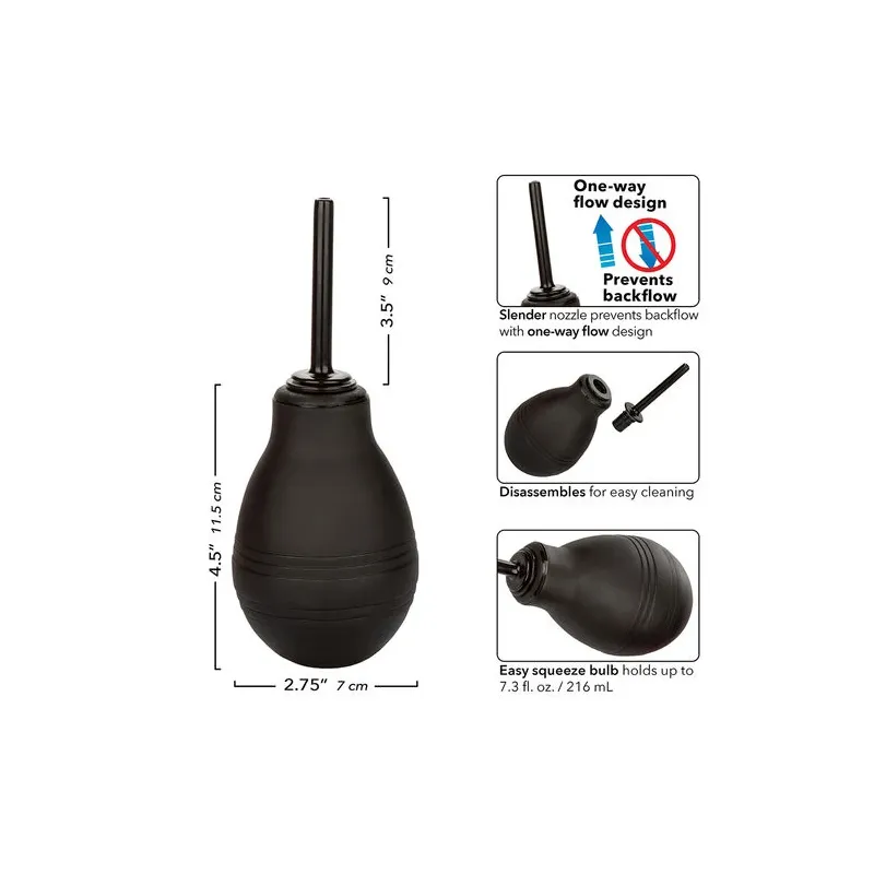 Douche anale noire CALEXOTICS avec valve anti-reflux, capacité 216 ml, pour hygiène intime.