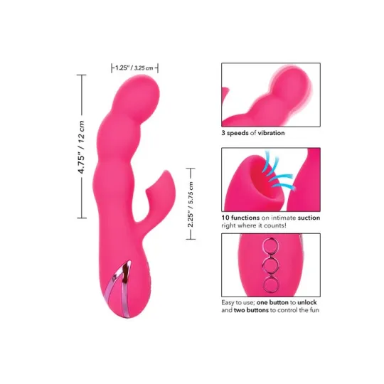 Stimulateur double CALEXOTICS en ABS métallisé avec succion clitoridienne et vibrations internes