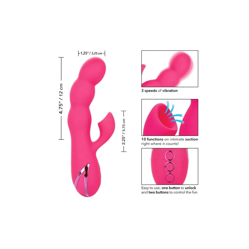 Stimulateur double CALEXOTICS en ABS métallisé avec succion clitoridienne et vibrations internes