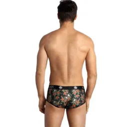 Slip hombre modal suave ANAIS MEN con estampado de rosas y calaveras, corte deportivo, piernas cortas.