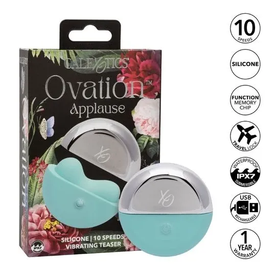 Estimulador de aplausos CalExotics Ovation verde aguamarina impermeable con 10 niveles de vibración recargable.