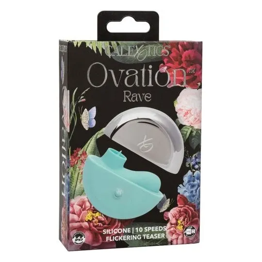 Estimulador vibrante ergonómico CalExotics Ovation Rave verde aguamarina, curvas suaves de silicona para estimulación dirigida.