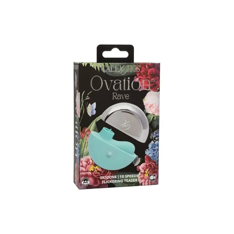 Estimulador vibrante ergonómico CalExotics Ovation Rave verde aguamarina, curvas suaves de silicona para estimulación dirigida.