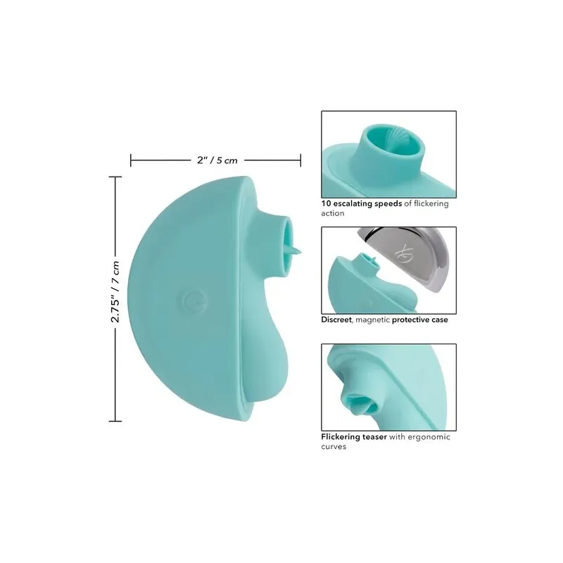 Estimulador vibrante ergonómico CalExotics Ovation Rave verde aguamarina, curvas suaves de silicona para estimulación dirigida.