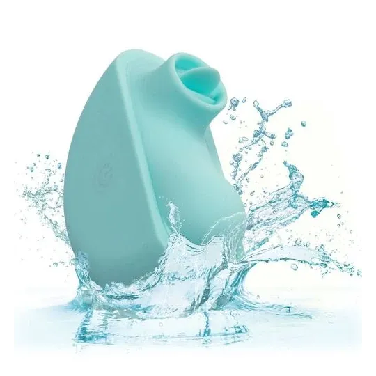 Estimulador vibrante ergonómico CalExotics Ovation Rave verde aguamarina, curvas suaves de silicona para estimulación dirigida.