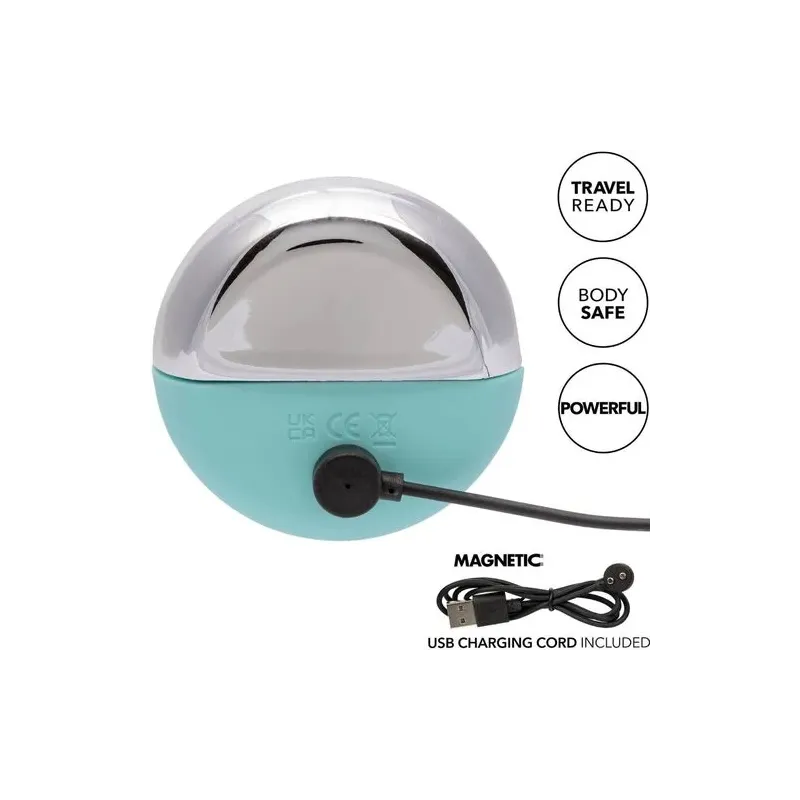 Estimulador vibrante ergonómico CalExotics Ovation Rave verde aguamarina, curvas suaves de silicona para estimulación dirigida.