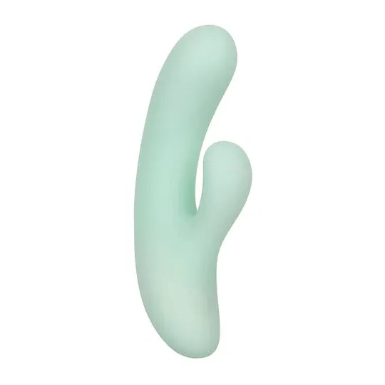 Vibrador y estimulador punto G CalExotics Pacifica Fiji en aguamarina, silicona transparente, doble motor, 10 vibraciones, imper